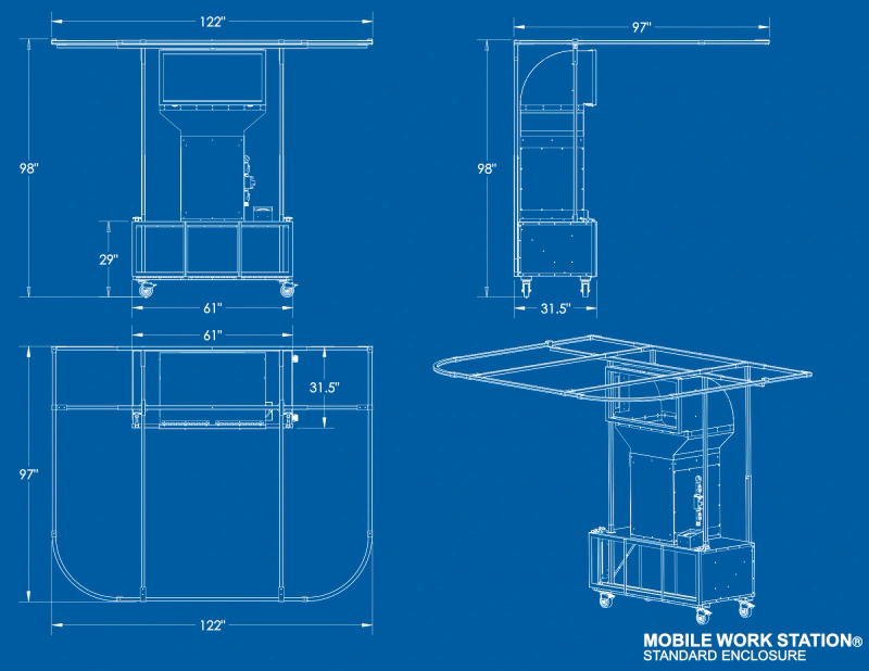 Mobile Work Station® Portable Paint Booth dimensions drawing