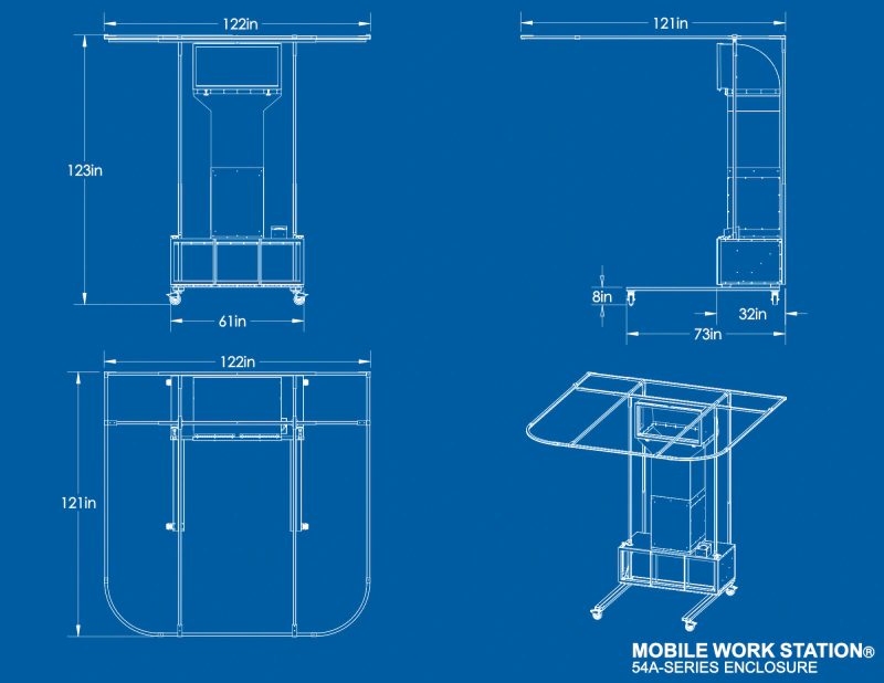 A-Series Industrial Portable Booths dimensions drawing