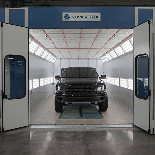 Automotive paint booth used as a featured image for paint booth dimensions and shop space planning