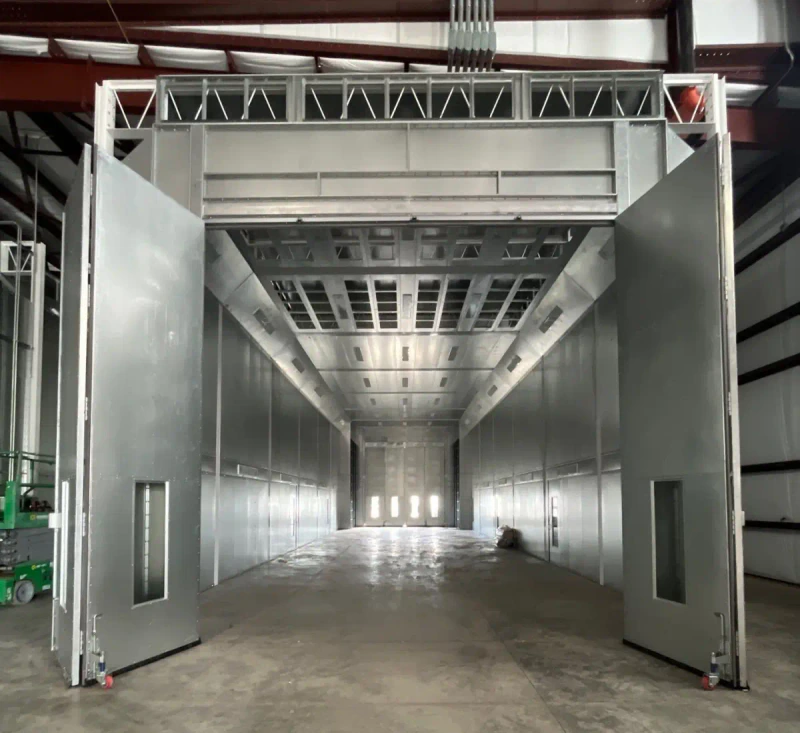 Semi downdraft truck paint booth interior