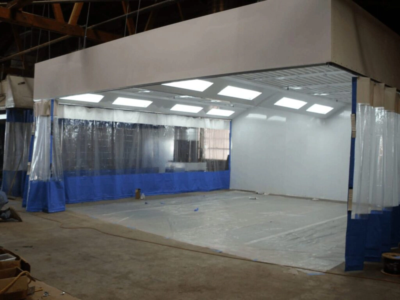 Limited finishing prep station with curtains for preparation work