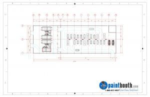 Detailed architectural floor plan layout of a parking and paint booth facility