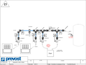 Diagrama de conexiones a compresores y secador de Prevost.