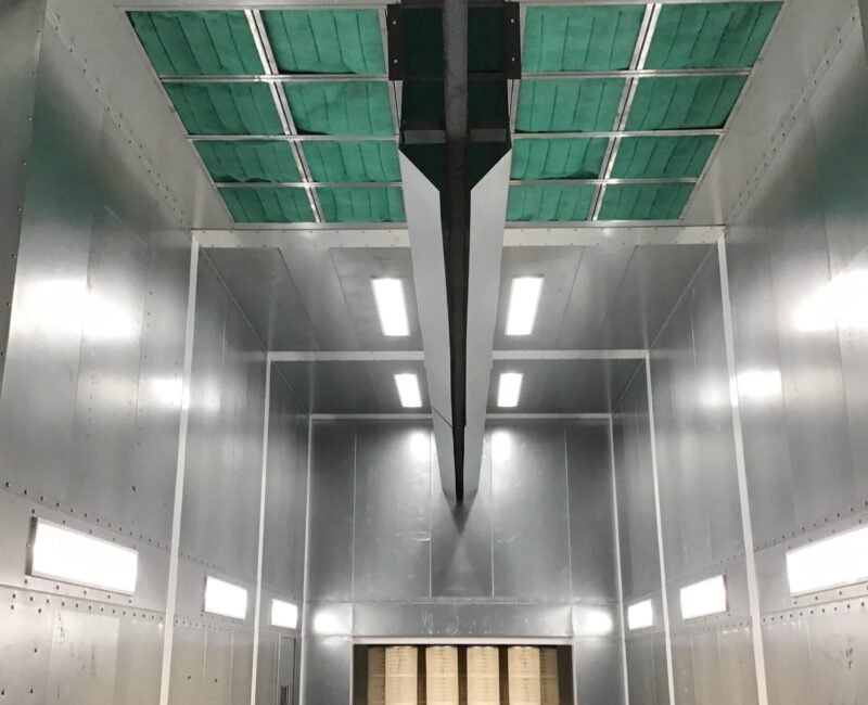 Interior of a large industrial paint booth